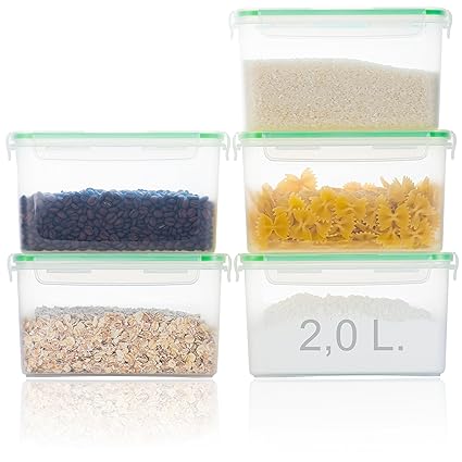 Hausfelder Vorratsdosen Frischhaltedosen Vorratsbehälter - 5er Set | Luftdicht, Wasserdicht und BPA-Frei | Dosen Behälter zur