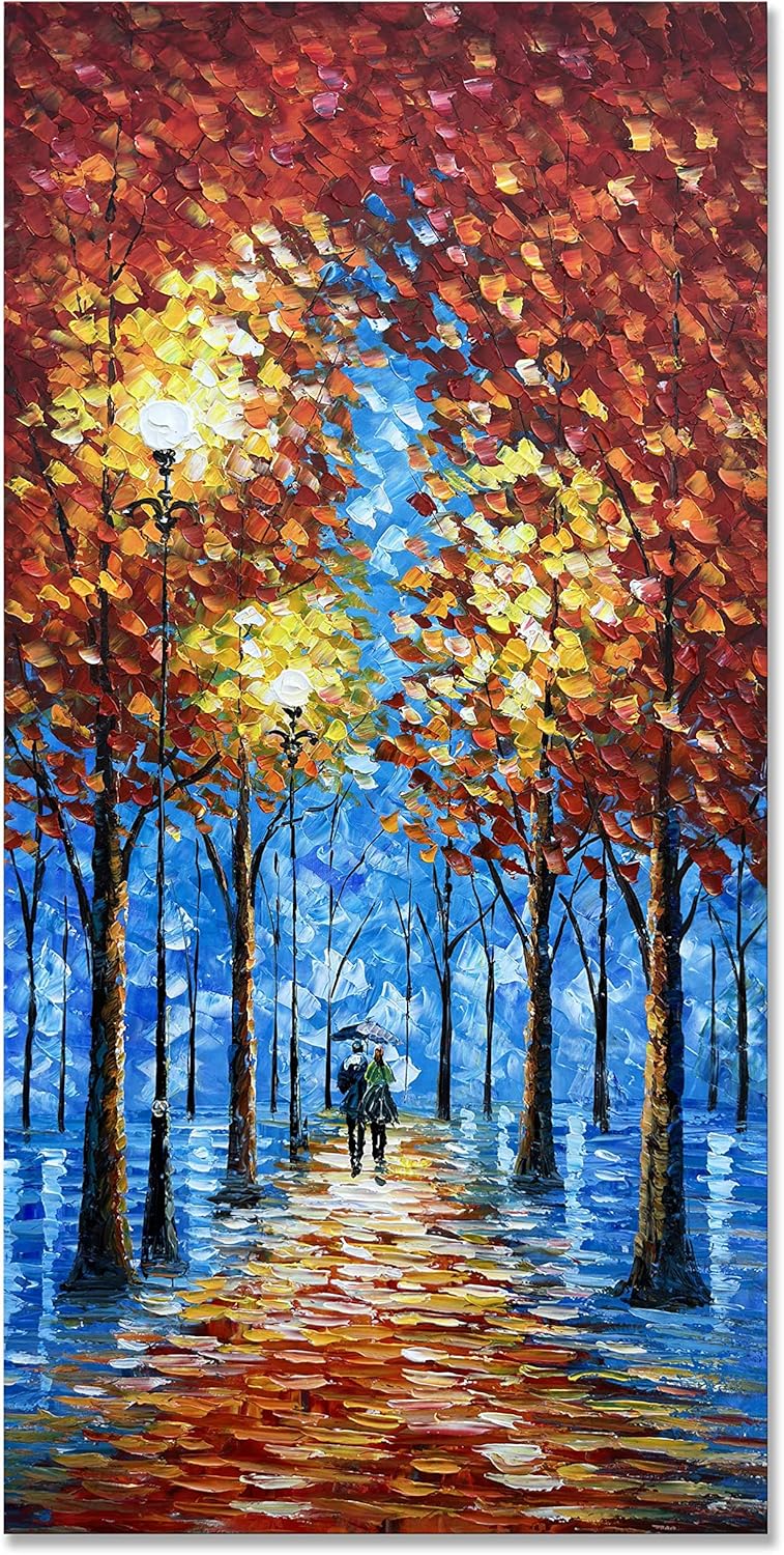 Paintings - Creespi Landscape Oil Painting On Canvas 24x48 inch,Hand Painted Contemporary Abstract Textured Vertical Wall Art Paintings for Wall Decorations