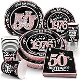 algpty 50th Birthday Decorations Rose Gold, Service for 30, Vintage 50th Birthday Party Supplies Includes Rose Gold 1976 Plates, Napkins,Cups, Plates and Napkins for Women