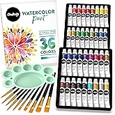 Chalkola Watercolor Paint Set for Adults & Professional Artists - 36 Watercolor Tubes Set (12ml, 0.4oz), 10 Painting Brushes & 1 Palette | Vibrant Water Color Art Painting Supplies