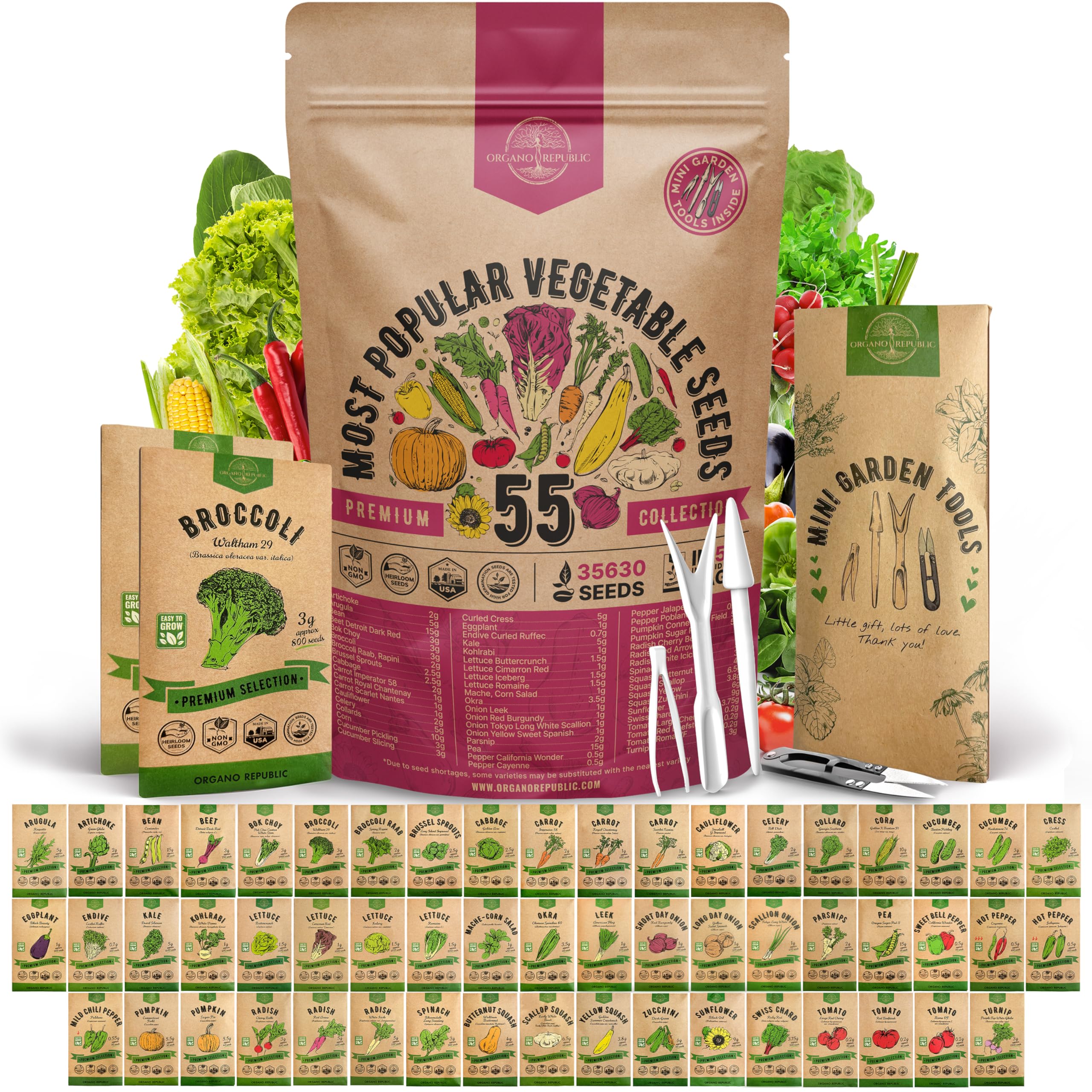Photo 1 of 55 Vegetable Seeds Variety Pack - 35,600+ Non-GMO Heirloom Seeds for Planting Vegetables and Fruits in Individual Seed Packets, Home Garden Seeds for Hydroponic, Indoor and Outdoors Gardening