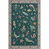 Soft Marine Animal Washable Faux Wool Stain Resistant Runner Rubber Non-Slip Backing for Playroom Bathroom Living Room Bedroo