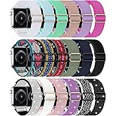 Stretchy Nylon Band Compatible with Apple Watch Band 38mm 40mm 41mm 42mm 44mm 45mm 46mm Women Men, Adjustable Sport Elastic Replacement Strap for iWatch Series 10 9 8 7 6 5 4 3 2 1 SE