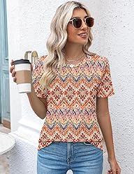 Kistore Crew Neck Tops for Women Comfy Boho Floral