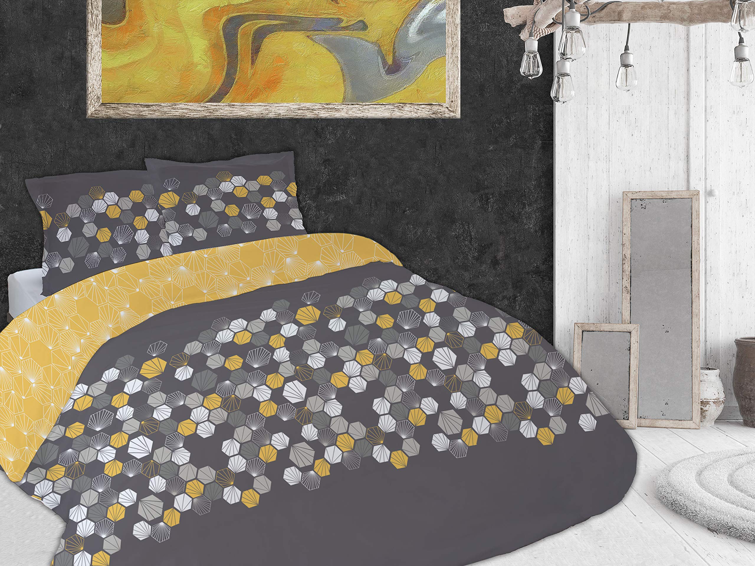 CALITEX OCTOGONE 3-Piece Bedding Set, 240 x 220 cm, 100% Cotton, Grey, 240 x 220 cm