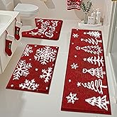 Pauwer Christmas Bathroom Rug Set 3 Piece Shower Mats with U-Shaped Contour Toilet Mat, Absorbent Microfiber Plush Bath Mats, Non Slip Machine Washable Shaggy Floor Mats
