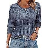 OFEEFAN Womens Tops 3/4 Sleeve with Buttons Dressy Casual Blouses Summer Outfits Beach Vacation Plus Size Spring Clothes