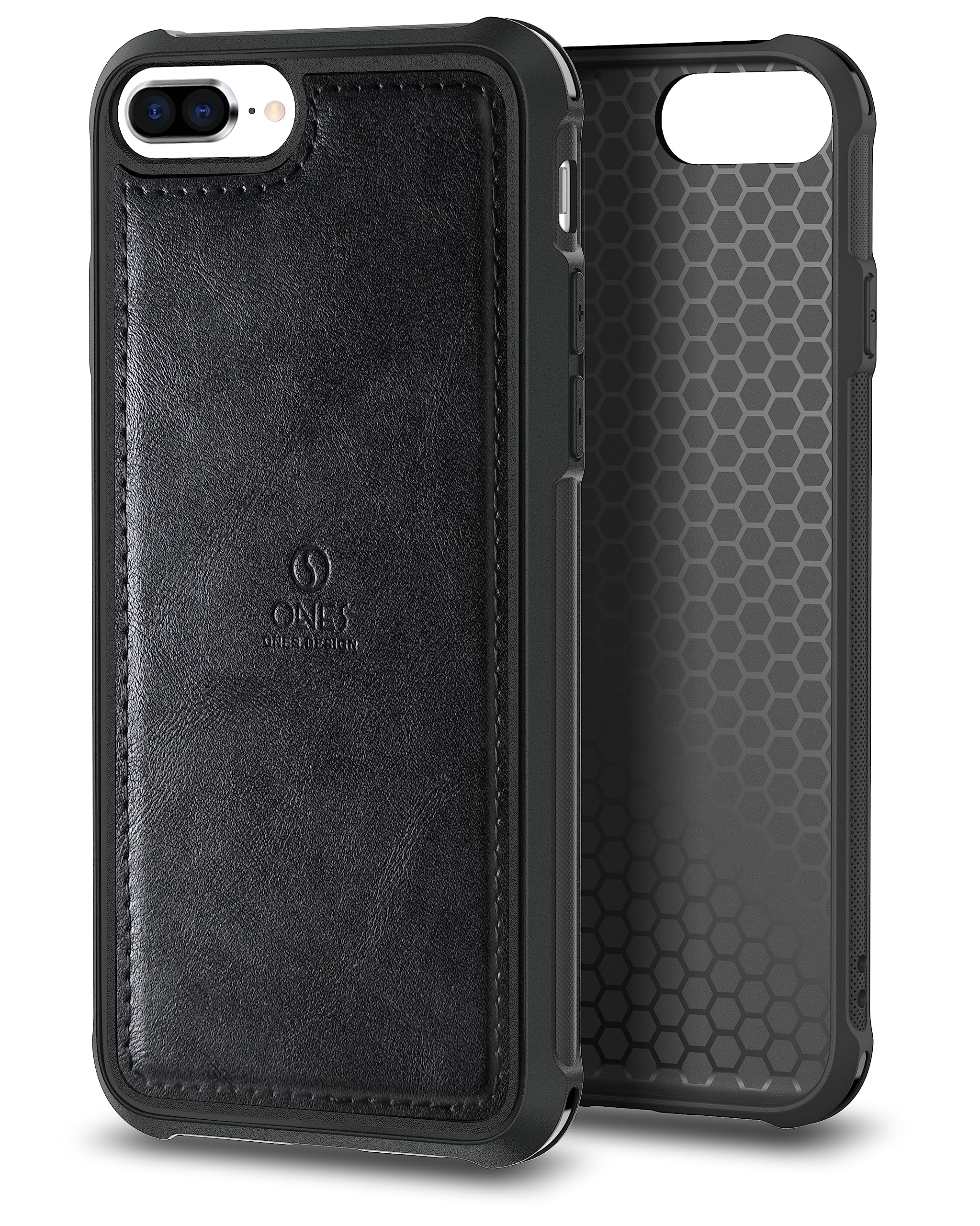 ONES for iPhone 8 Plus / 7 Plus PU Leather Case 『 Four Corner Airbags 』『 Anti-fingerprint 』『 TPU Bumper Non-slip 』『Wireless Charging』 Sturdy Impact Absorb Shockproof Hard Cover - Black