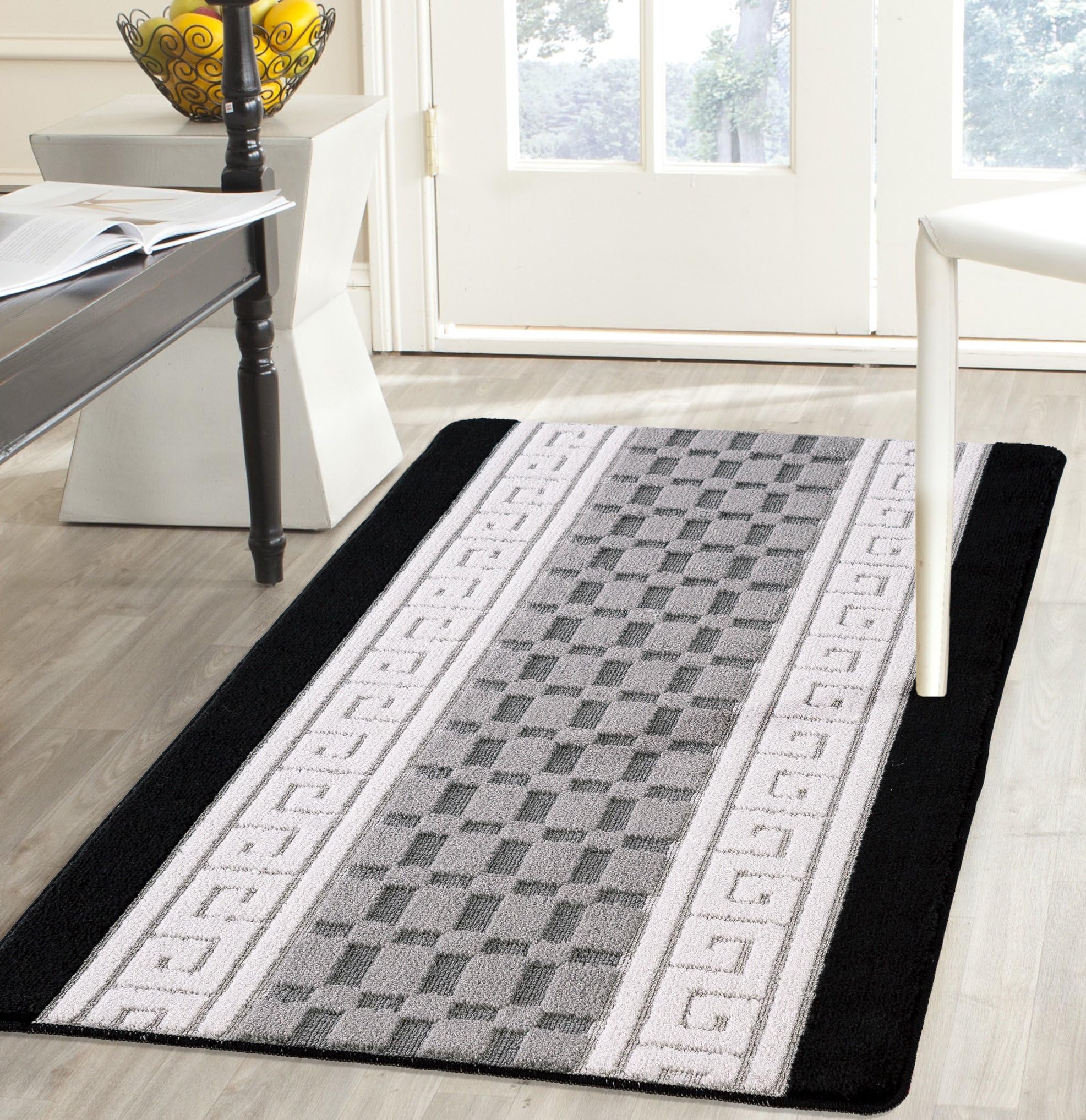 Online Bedding Store Non Slip,Machine Washable Beautiful Multi colours Rugs (Small – Large) (60cm x 110cm, Black_Cream_Grey)