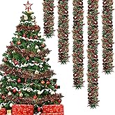 BBTO 6 Pcs 39.4 Feet Red Green Mixed Christmas Tinsel Garland Decor for Xmas Tree, Chunky Thick Metallic Glitter Shiny Twist Tinsel Wreath for Party Hanging Fireplace Mantel Stairs Home Indoor Outdoor