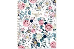 LAFEFO Teacher Planner 2024-2025 - 2024-2025 Weekly & Monthly Lesson Plan Book, July 2024 - June 2025, 8" x 10", Academic Planner 2024-2025 with Twin-Wire Binding and Quotes for Teachers - Petunia