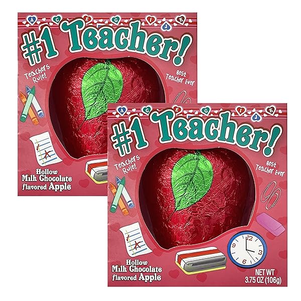 FRUIDLES VALENTINE’S CHOCOLATE NUMBER 1 TEACHER 2-PACK, HOLLOW MILK CHOCOLATE FLAVORED APPLE, 3.75 OUNCES (106G)
