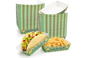 YOUEON 120 Pcs Mexican Paper Food Trays, 2 Lbs Nacho Trays Disposable Green Food Boats, Taco Boats, Candy Chips Hot Dog Snack