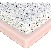 Fitted Crib Sheets for Girls, 2 Pieces 52"x28" 100% Cotton Crib Mattress Sheet, Absorbent Baby and Toddler Bed Sheets, Mattress Cover Oeko-TEX Cribs Sheet Set, Pink Floral Girl Nursery Gift Set