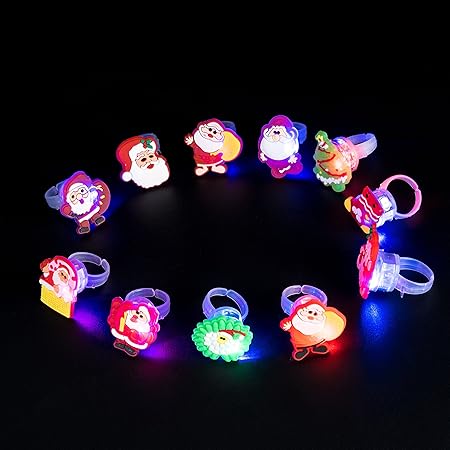 Amazon Marsrut サンタリング 50個パック フラッシュledライトアップおもちゃ 子供用 暗闇で光るパーティー リング 指輪 おもちゃ