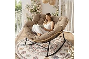 FINCATI Papasan Rocking Chair Indoor Outdooor, Oversized Wicker Recliner with Cushion and Frame, 450 lbs Heavy Duty Large Big Lounge Egg Chairs, Comfy Patio Rocker for Balcony Porch Garden Living Room