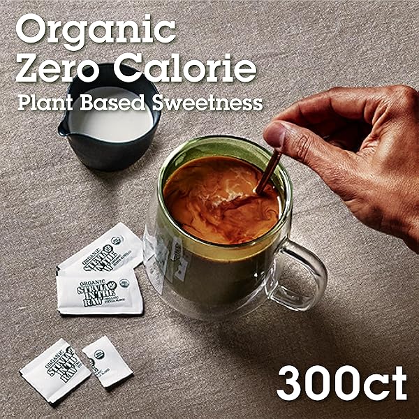 STEVIA IN THE RAW ORGANIC STEVIA SWEETENER PACKETS, 300 CT, ZERO CALORIE STEVIA SUGAR SUBSTITUTE PACKETS, NO ERYTHRITOL OR ARTIFICIAL FLAVORS, USDA ORGANIC, NON-GMO PROJECT VERIFIED, VEGAN