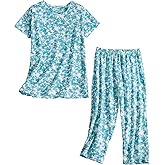 PNAEONG Women’s Pajama Set - Sleepwear Tops with Capri Pants Casual and Fun Prints Pajama Sets SY215-Purple-XL