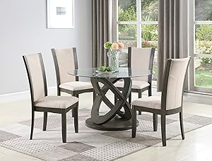 Roundhill Furniture D085GY 5-Piece Cicicol Glass Top Dining Table with Chairs