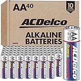ACDelco 40-Count Double AA Batteries, Maximum Power Super Alkaline Battery for Home and Office, 10-Year Shelf Life, Reclosable Packaging