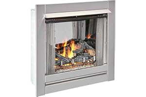 Duluth Forge 24,000 BTU Vent Free Stainless Steel Outdoor Gas Fireplace Insert with Fire Glass Media and Log Set, Manual Control, Natural Gas, Assembled in The USA