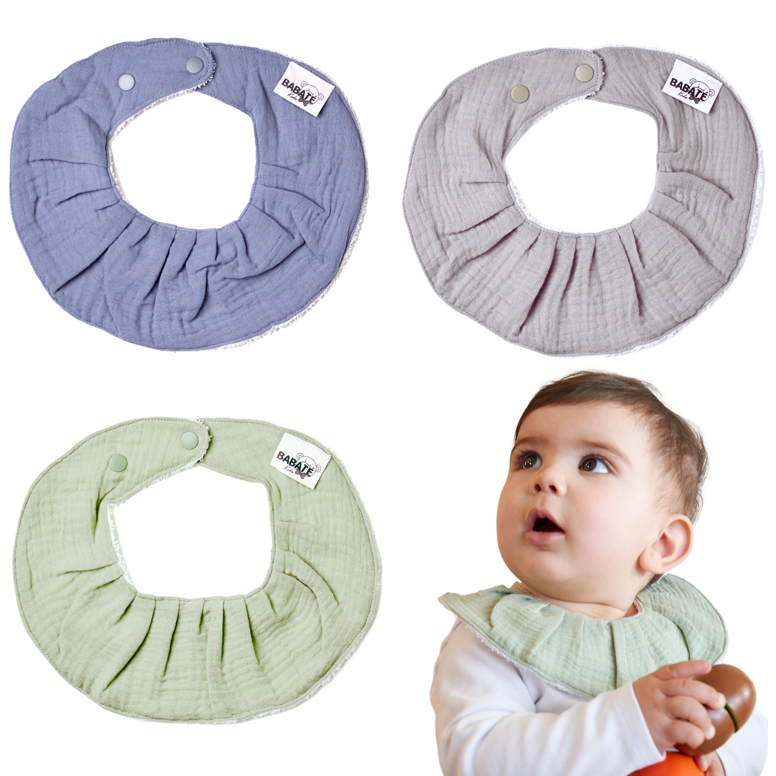 BABATÉ Kids - Pack of drool bibs baby, muslin neckerchief baby, triangular scarf baby, muslin bib baby, cotton bandanas baby, baby bib for newborns, Blue Pack, One Size — image 1