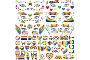 GOROMON 128+ PCS Pride Face Tattoos For Women Men Adults Lovers, Gay LGBTQ LGBT Rainbow Temporary Tattoos Pride Face Stickers, Temp Bulk Fake Tattoos, Rainbow Pride Day Equality Parades Celebrations Festival