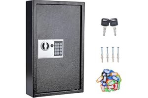 UMEKEN Key Box Wall Mount 60 Position Valet Digital Car Key Cabinet Lock Box with Code, Electronic Vehicle Key Holder Lockbox with Key Tags, Key Organizer Locker Box, Black, 12" x 3.94" x 19.69"