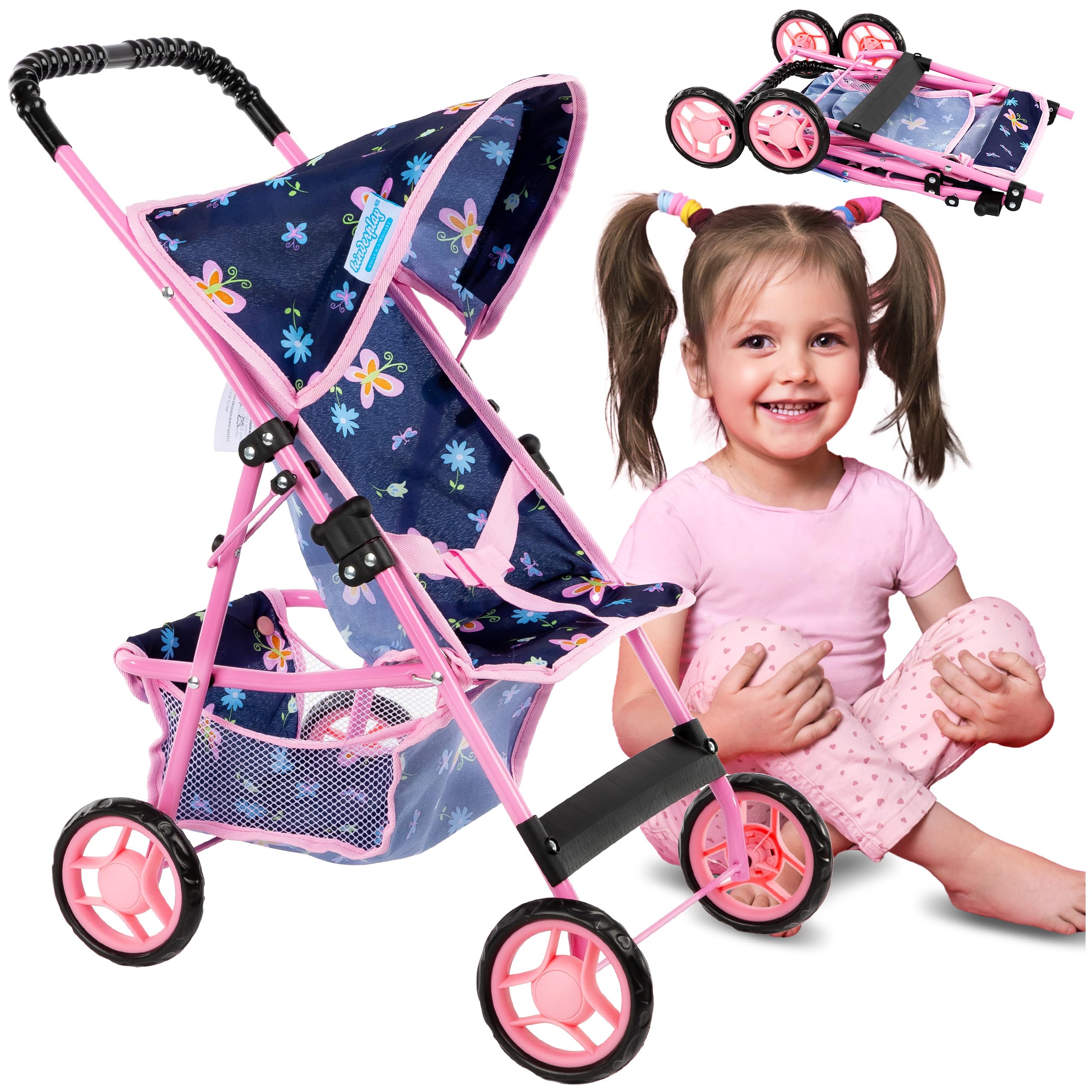Photo 1 of Baby Doll Stroller | Pram for Girls | Umbrella Stroller for Kids - Lightweight Play Carriage for Toddler Ages 2+ Years | Baby Doll Accessories with Storage | 22.05-Inch Handle Height, Model KP0280I