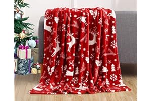 Elegant Comfort Luxury Velvet Super Soft Christmas Prints Fleece Blanket-Holiday Theme Home Décor Fuzzy Warm and Cozy Throws for Winter Bedding, Couch and Gift, 50 x 60 inch, Burgundy Reindeer