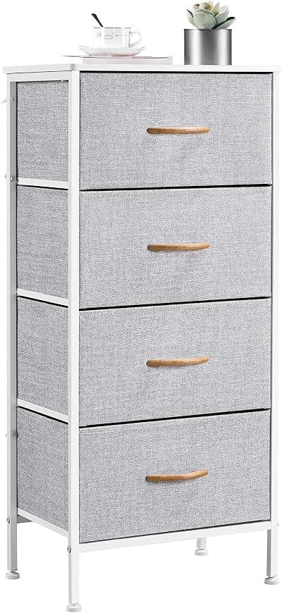 Yaheetech Vertical Narrow Chest of Drawers 4-Drawer Fabric Storage Unit Light