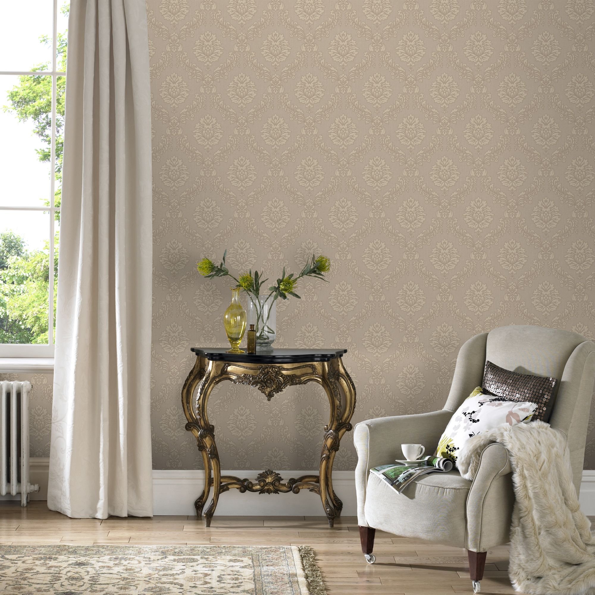 Graham & Brown 20-858 Jacquard Gold/Beige Wallpaper
