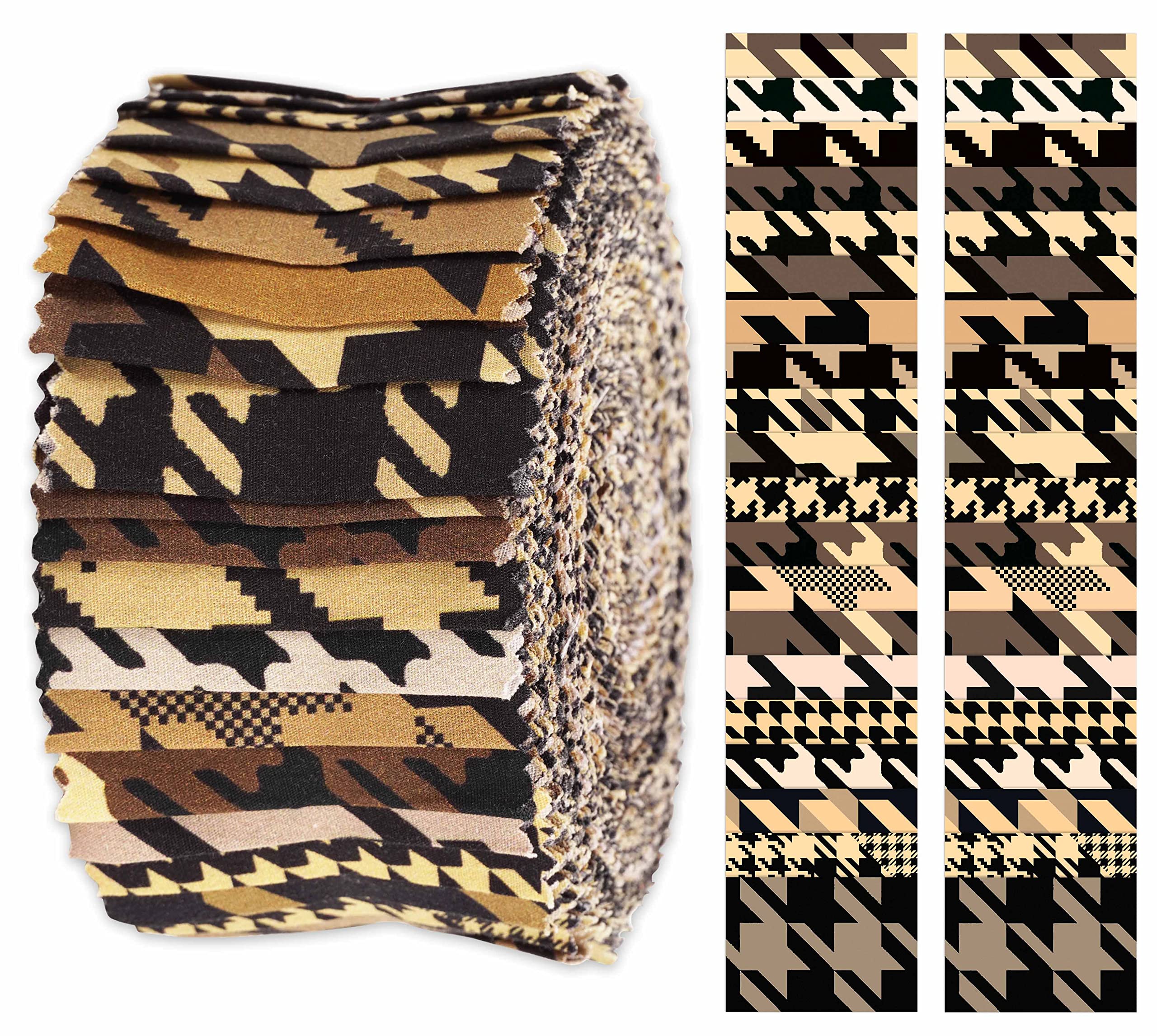 Soimoi 40Pcs Houndstooth Print Cotton Precut Fabrics for Quilting Craft Strips 2.5x42inches Jelly Roll - Brown
