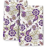 Bapcoku Purple Kitchen Towels Set of 2, Boho Floral Dish Towel for Drying Dishes, Hand Towels for Bar Bathroom,Absorbent Tea Towel, Purple Kitchen Decoration 16x24 inch