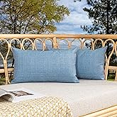 Kevin Textile Pack of 2 Outdoor Waterproof Throw Pillow Covers Decorative Square Outdoor Checkered Pillows Cushion Case Patio Pillows for Couch 12x20 inches 30x50 cm Light Blue