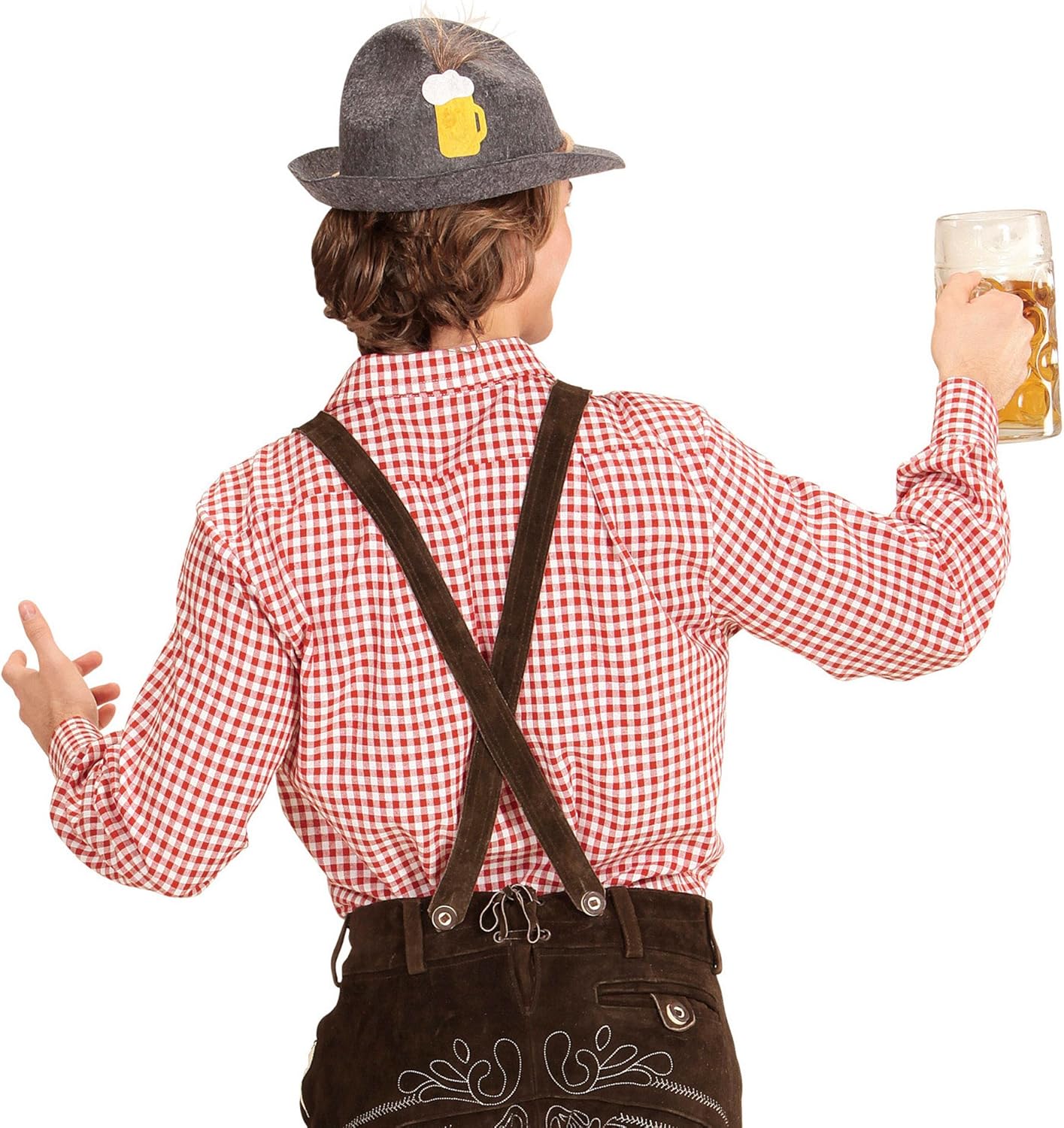 Widmann Bavarian Shirt for Adults Red and White Checked, Long Sleeve Oktoberfest Costume Top, Size L - Image 4