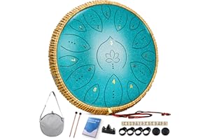 LIDGUNI Steel Tongue Drum 13 Inches 15 Notes, Hand Pan Drums for Adults 440hz, C Major Handpan Musical Instrument with Song Book, Mallets and Carry Bag, Malachite Green