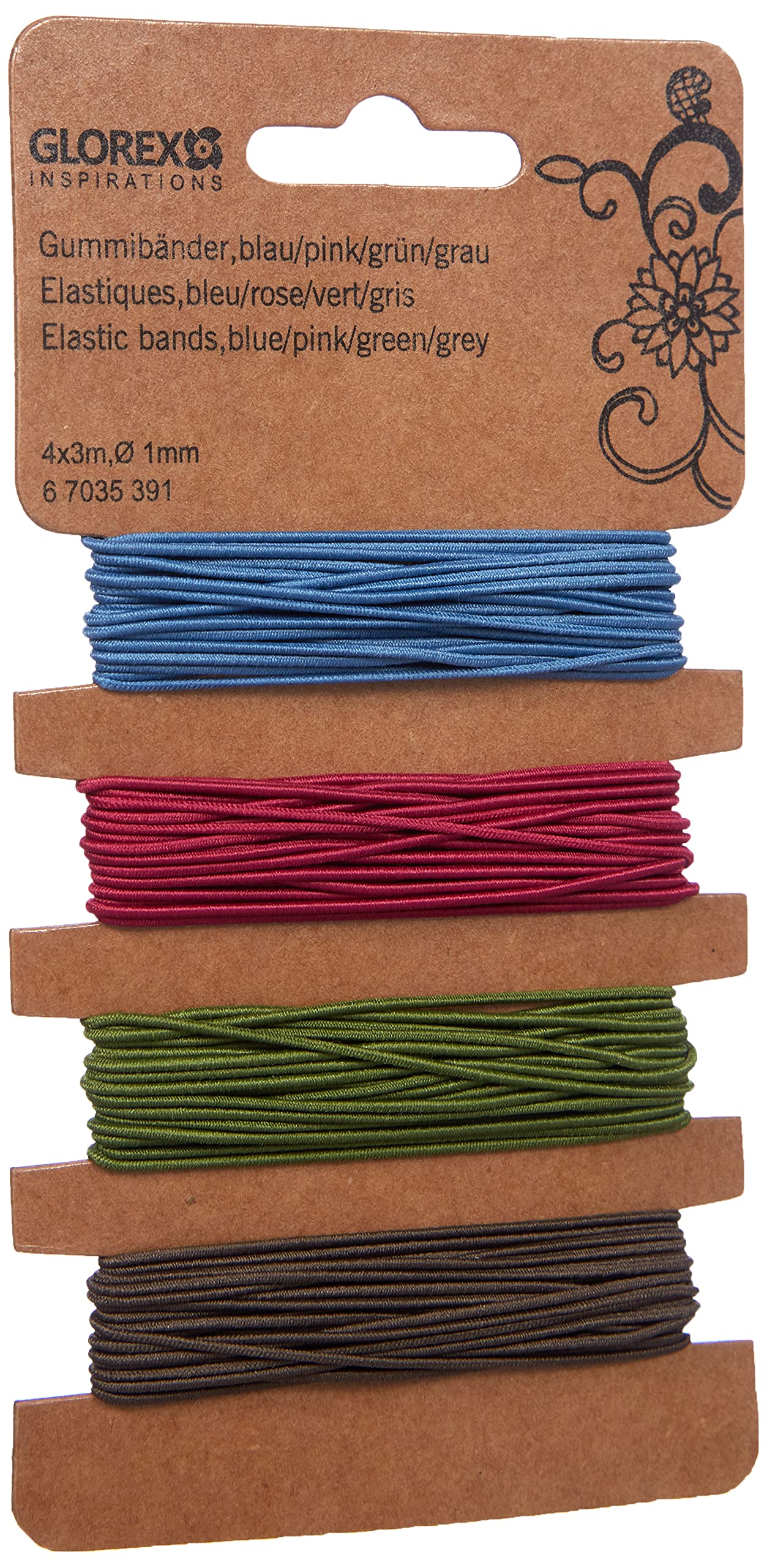 Rubber Bands, 4 x 3 m; Diameter 1 mm Blue/Pink/Green/Grey