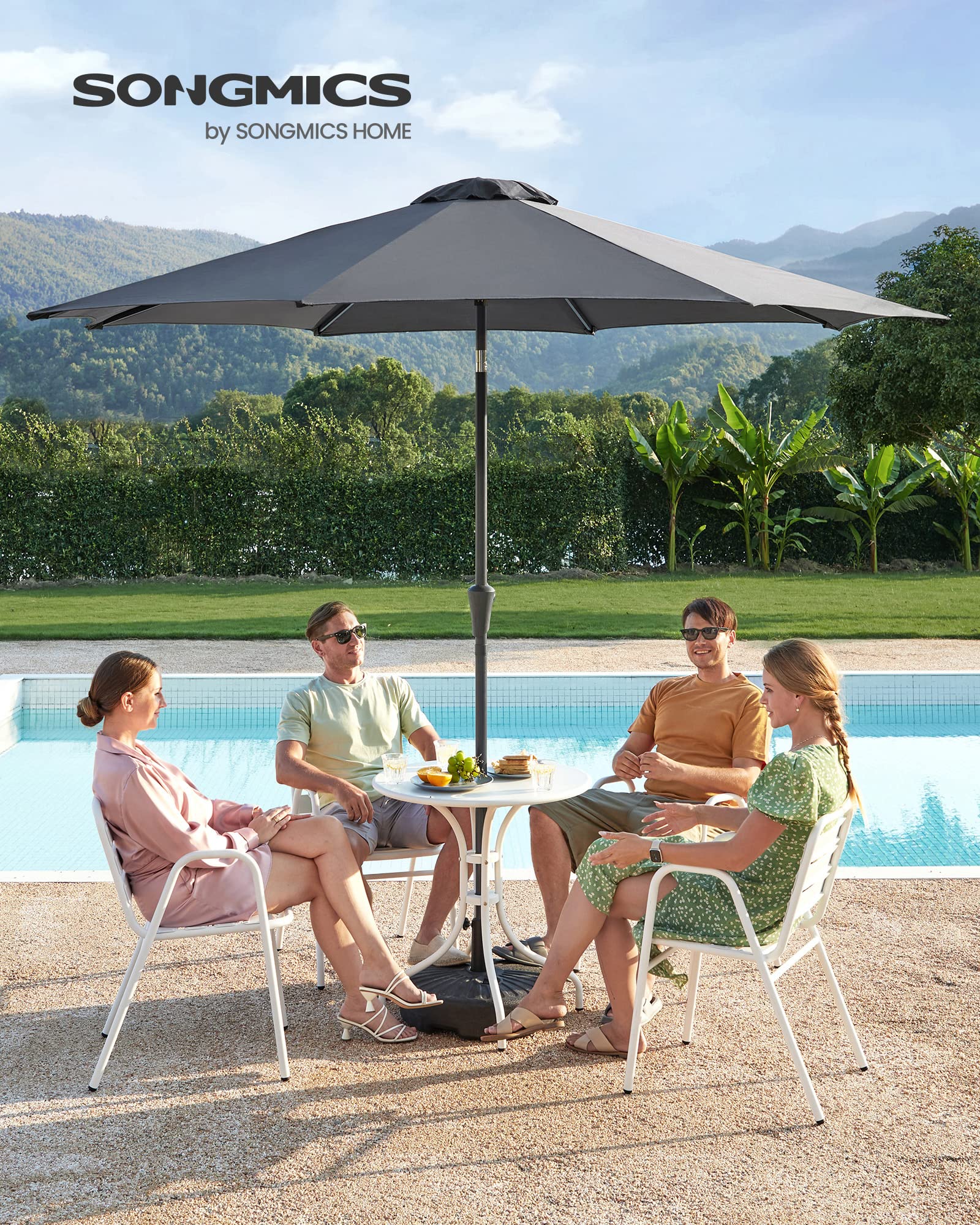 SONGMICS Gartenschirm Ø 300 cm, Marktschirm, UV-Schutz bis UPF 50+, Terrassenschirm klappbar mit Kurbel, ohne Ständer, Garten, Balkon, Terrasse, grau GPU30GYV1 2