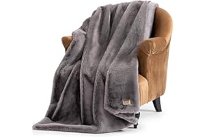 UGG Euphoria Plush Faux Fur Throw Blanket, Oversized Soft Throw for Bed or Couch, Luxury Bedroom Decor, Holiday Blankets, Machine Washable, 50-inch x 70-inch, Charcoal Grey
