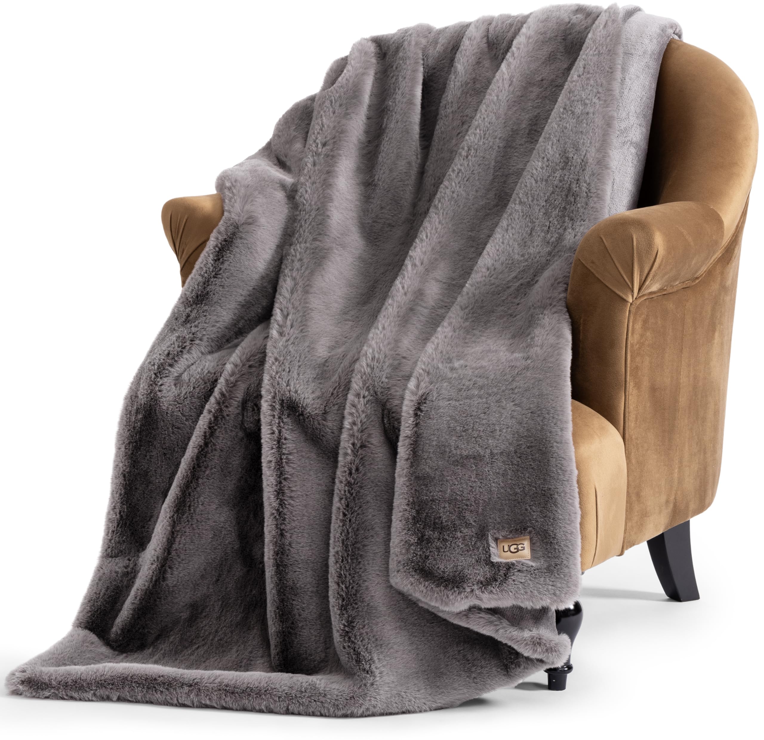 UGG Euphoria Plush Faux Fur Throw Blanket, Oversized Soft Throw for Bed or Couch, Luxury Bedroom Decor, Holiday Blankets, Machine Washable, 50-inch x 70-inch, Charcoal Grey Image