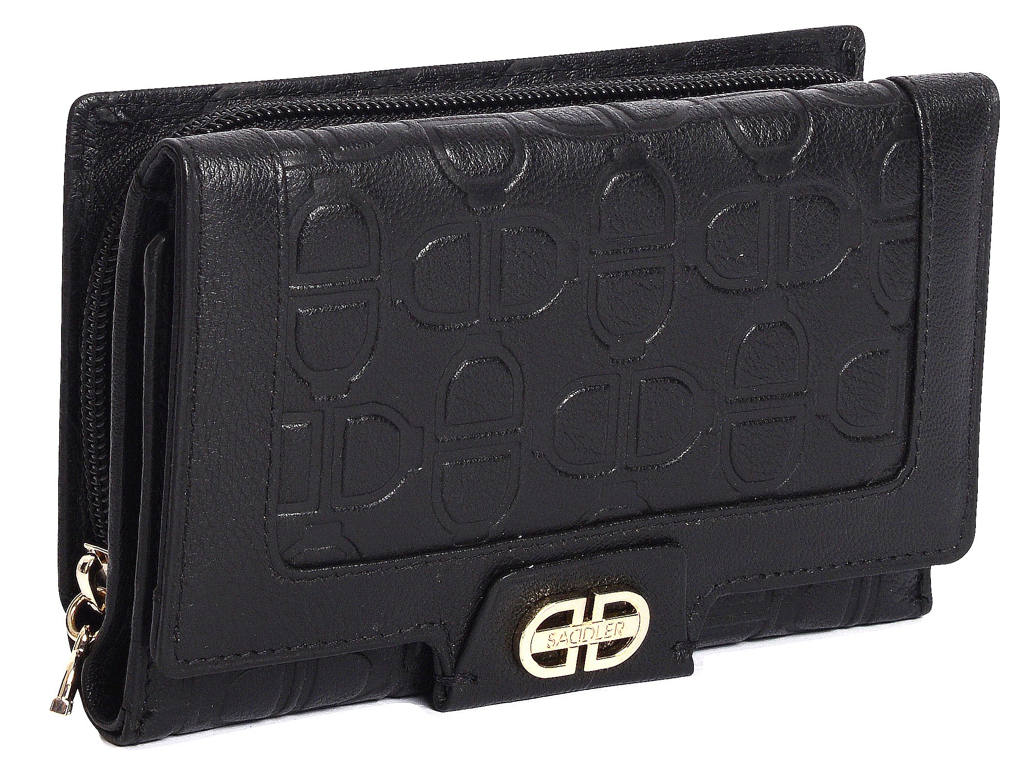 SADDLER Womens Real Leather Trifold Multi Credit Card Wallet with Zippered Coin Pocket | Ladies Flap Purse Clutch - Perfect for Debit Travel Business ID Cards Notes and Coins | Gift Boxed- Black