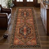 Ciicool Washable Non Slip Runner Rug, 2x6ft Hallway Rug Vintage Kitchen Rugs Red Carpet for Entrance Bedroom Bedside Living Room Kitchen Laundry Bathroom Decor