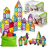 HOORIA Magnetic Tiles Set, 200PCS with 2 Cars & Storage Bag, STEM Magnetic Blocks for Kids, Toddlers, Boys & Girls, Ages 3-8+ Educational Construction Magnet Toys Gift
