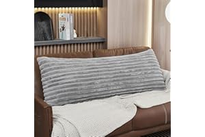 WERDIM Gray Striped Body Pillow Cover 21x54 Long Body Pillow Case, Plush Fluffy Faux Fur Body Pillowcase Cover with Zipper, Soft Rectangular Pillow Cover for Pregnant Women Side Sleeper