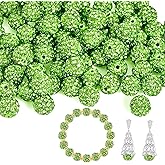 150pcs 10mm Rhinestone Beads for Jewelry Making,Full of Diamonds Round Disco Bead Bulk,Clay Bead for Crafting,Rhinestone Clay Beads for DIY Baseball Necklace Bracelet (Light Green, 10mm/100pcs)