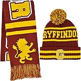 Harry Potter unisex-adult Harry Potter Beanie Hat and Scarf Set, Hogwarts Collegiate Winter Knit Cap With Cuff and Pom