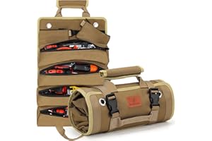 BAQRAXIA Tool Bag, Roll Up Small Tools Box Storage, Tool Gifts for Men Dad Husband Grandpa Him Birthday, Heavy Duty Tool Organizer with 2 Detachable Tool Pouch