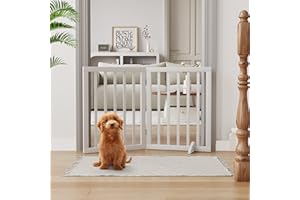 Semiocthome Freestanding Wooden Dog Gate, 24" H, White, for Puppies & Dogs, Adjustable Width, 2 Panels Fully Assembled