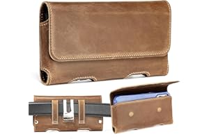 Gcepls Leather Phone Holster for iPhone 16 Pro Max,15 Pro Max,iPhone 14 Pro Max,13 Pro Max,Premium Genuine Leather Cell Phone Holster with Belt Clip,Phone Belt Holder Pouch Cover (Fits Thin Case on)
